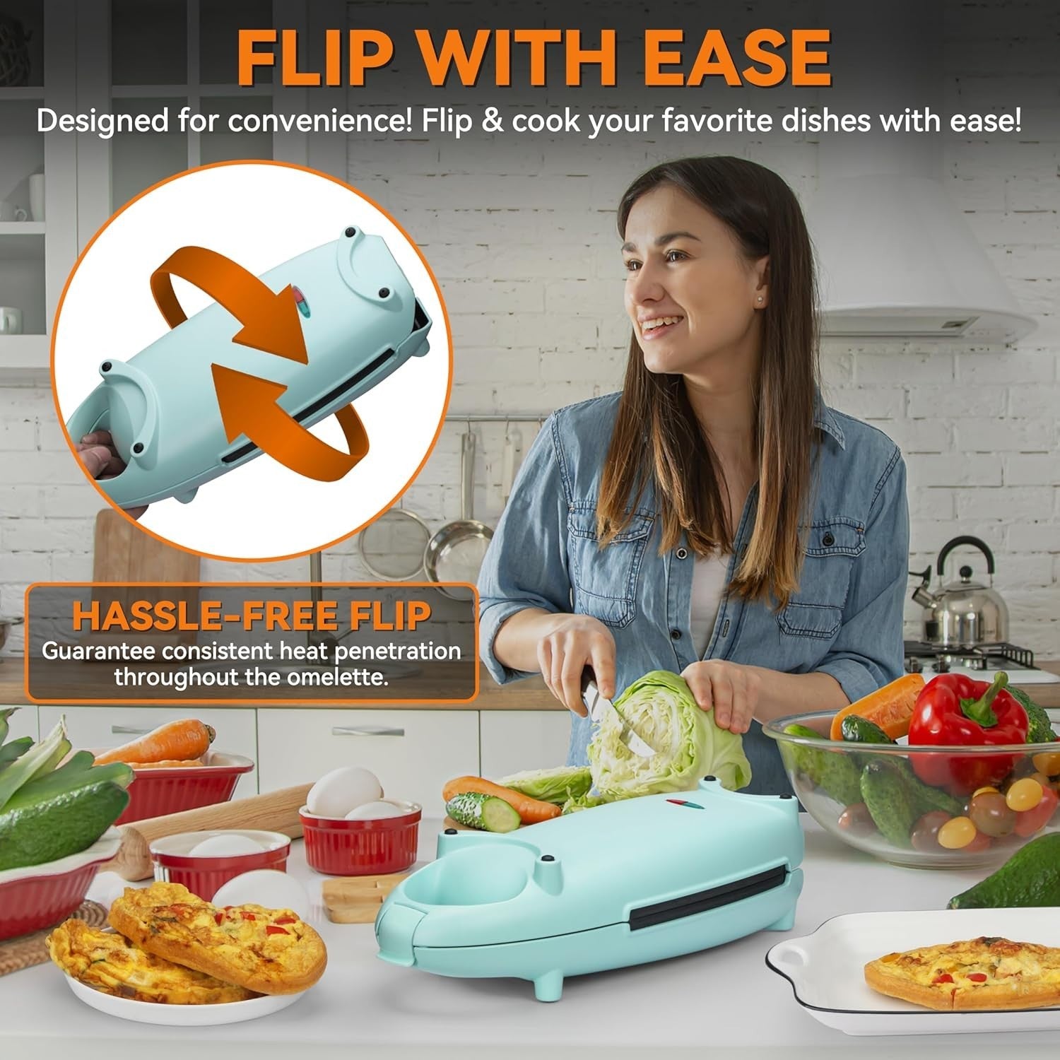 Electric Omelette Maker Non-Stick Double Plates Quick Breakfast Cooker Aqua