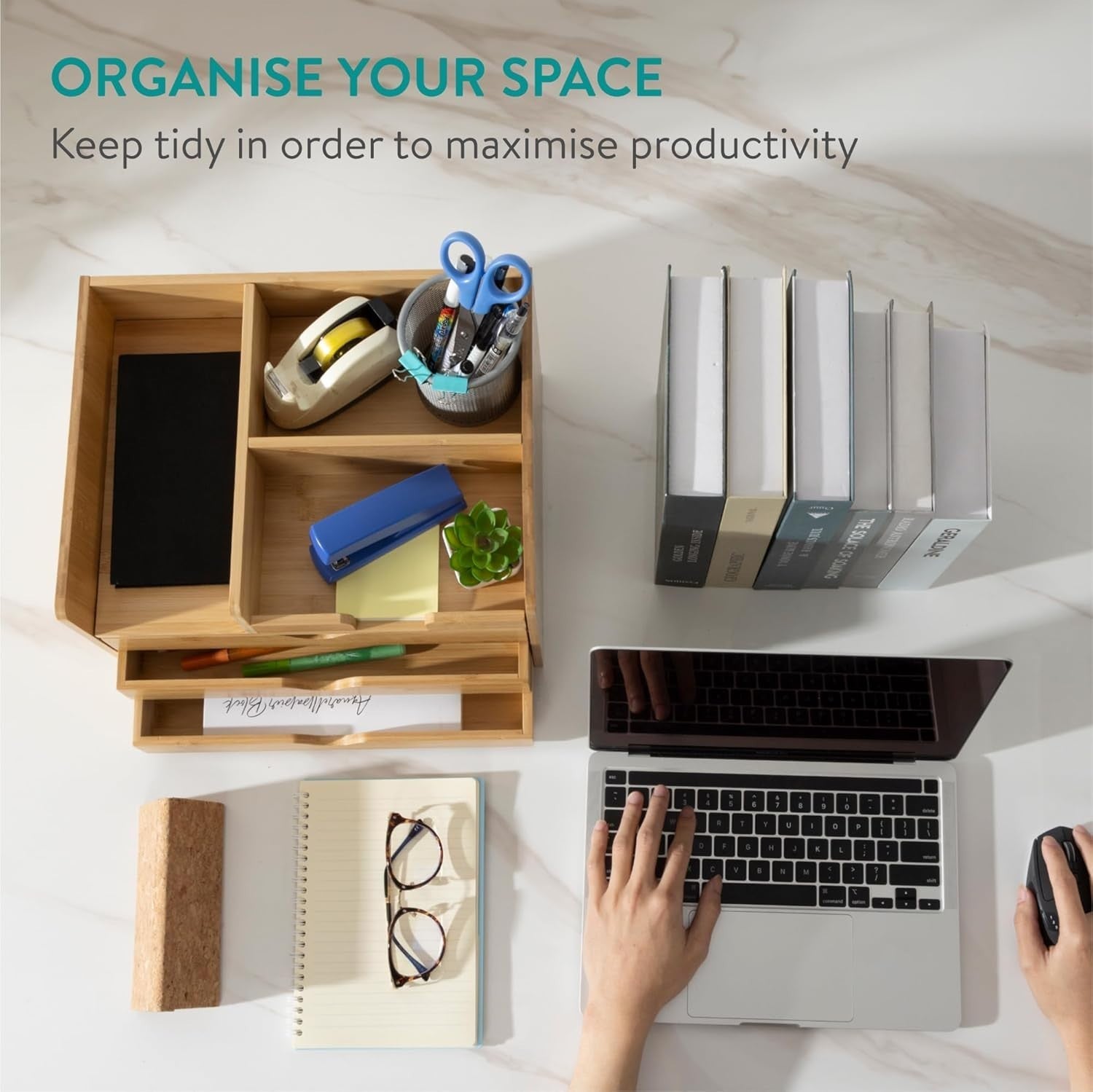 Bamboo Desk Organiser High Capacity Desktop Storage Drawers A4 Paper