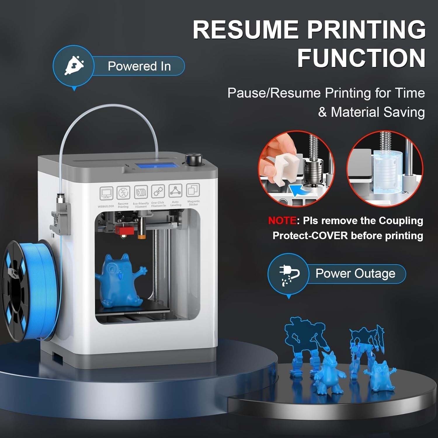 Auto Level Mini 3D Printer Beginner Ready Resume Print Magnetic Bed LCD