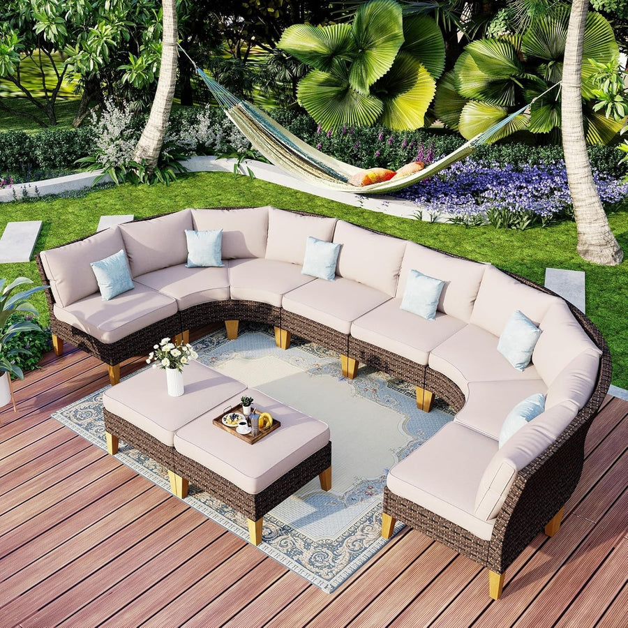Outdoor Rattan Garden Sofa Set Waterproof Cushions Corner Lounge Patio