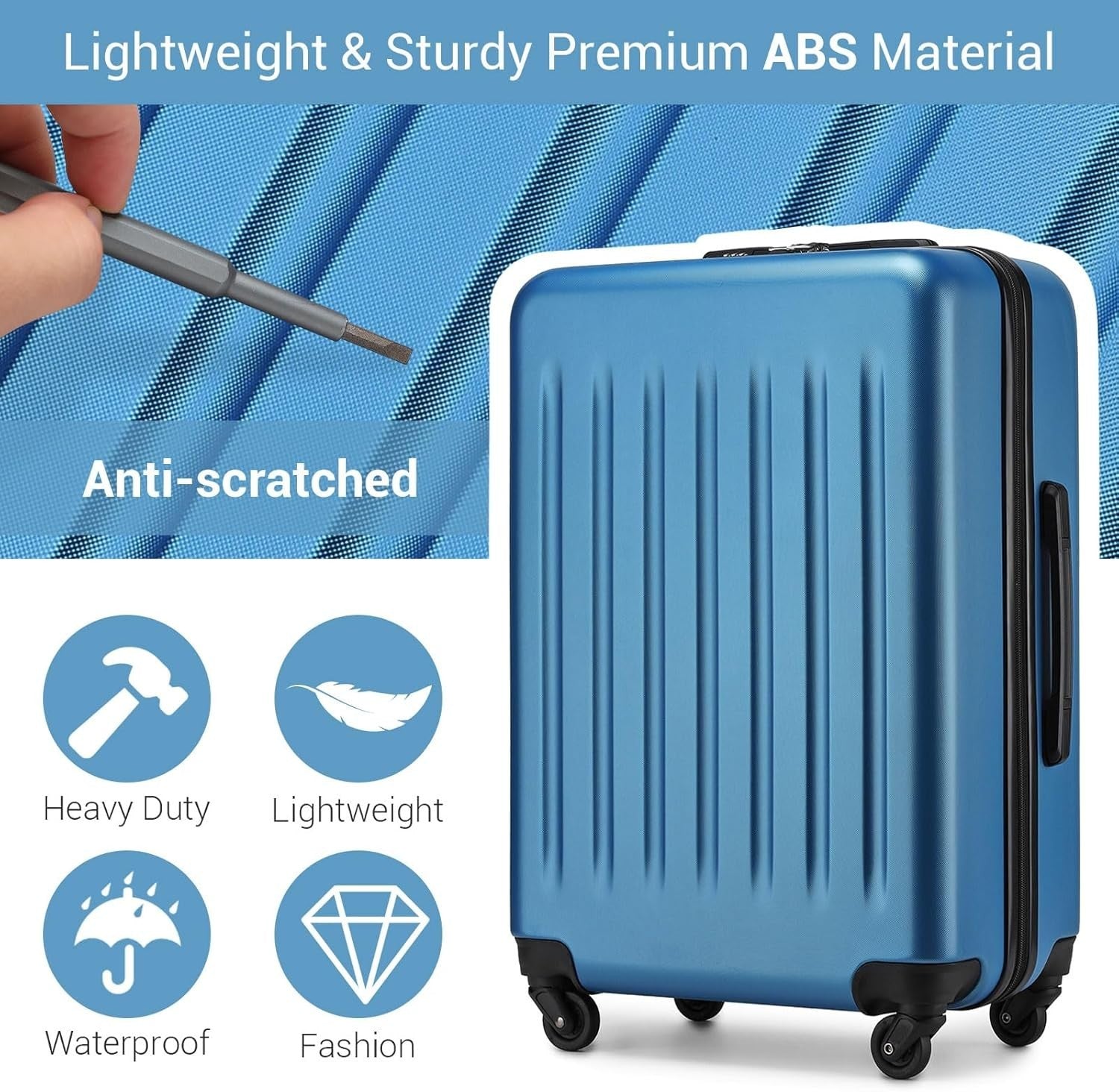24'' Navy Medium Check In Suitcase ABS PC Hard Shell 4 Spinner Wheels 58L