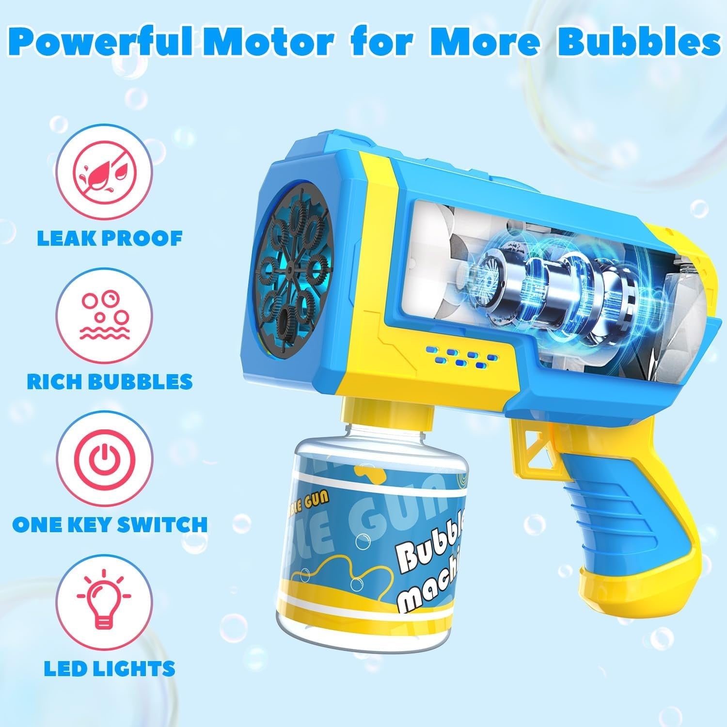 2 Pack Bubble Gun Set LED Lights 10000 Bubbles