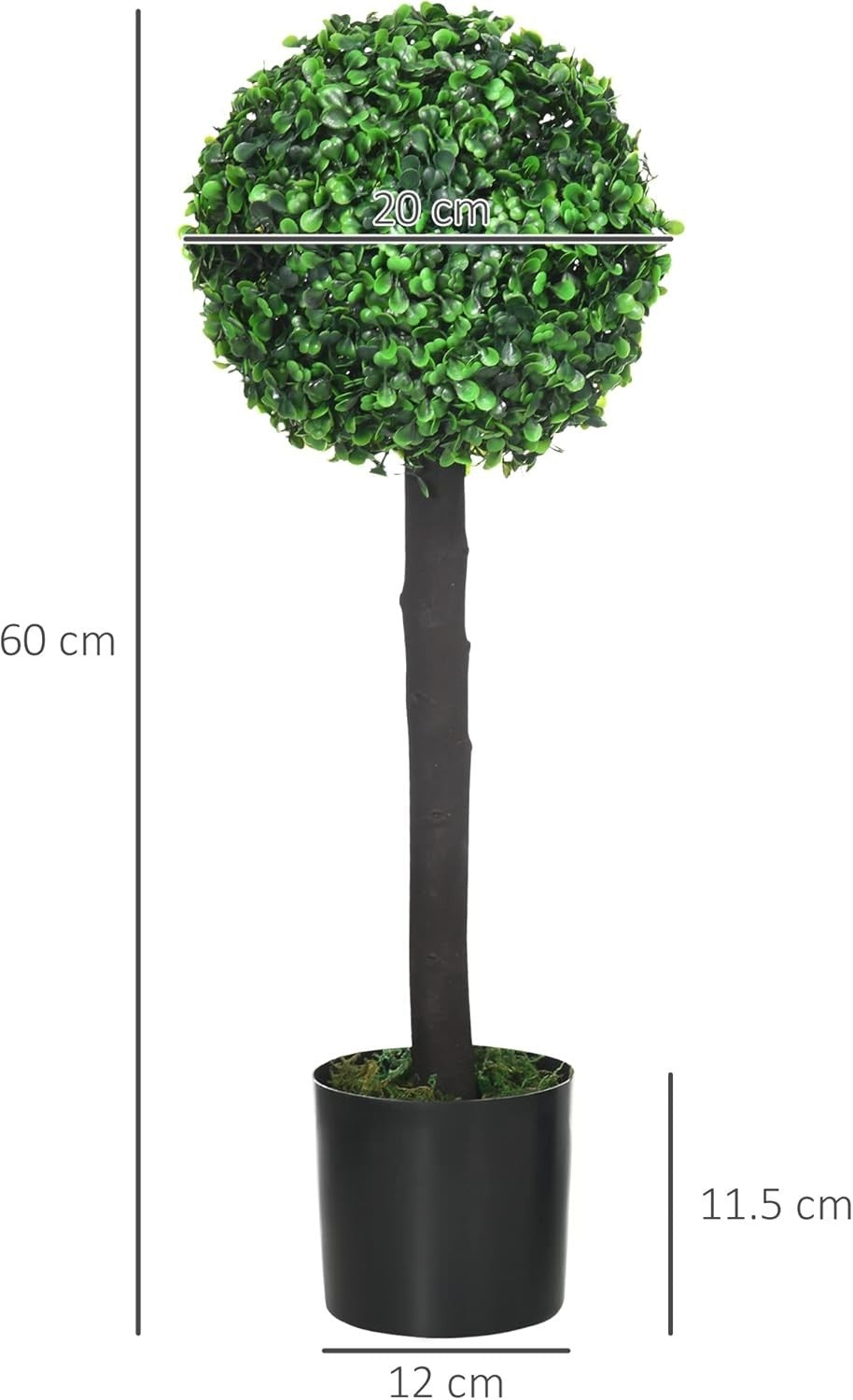Set of 2 60cm Boxwood Topiary Ball Trees in Pots Realistic Artificial Plants