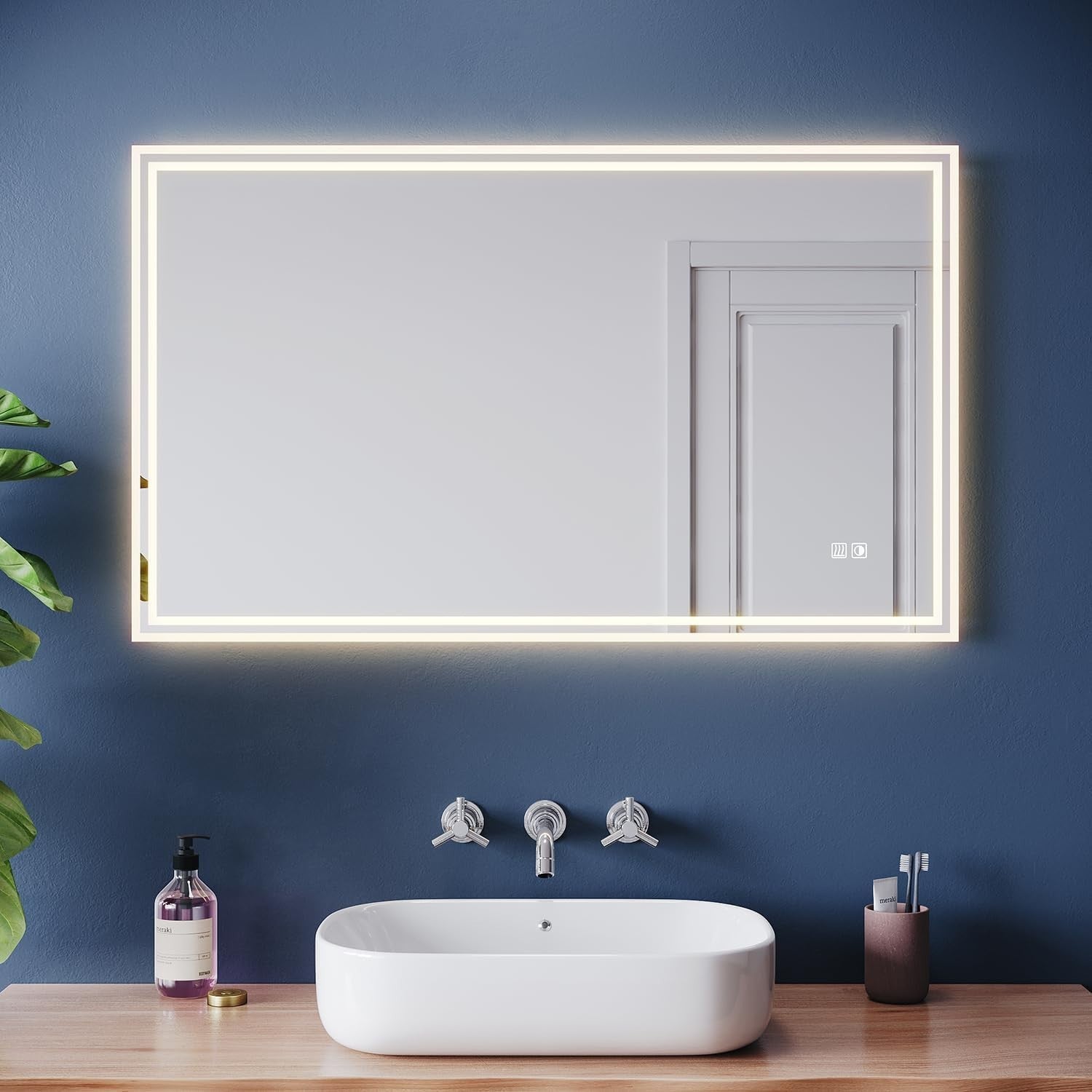 LED Bathroom Mirror 100x60cm Demister Pad Light Sensor Dimmable Wall Vanity