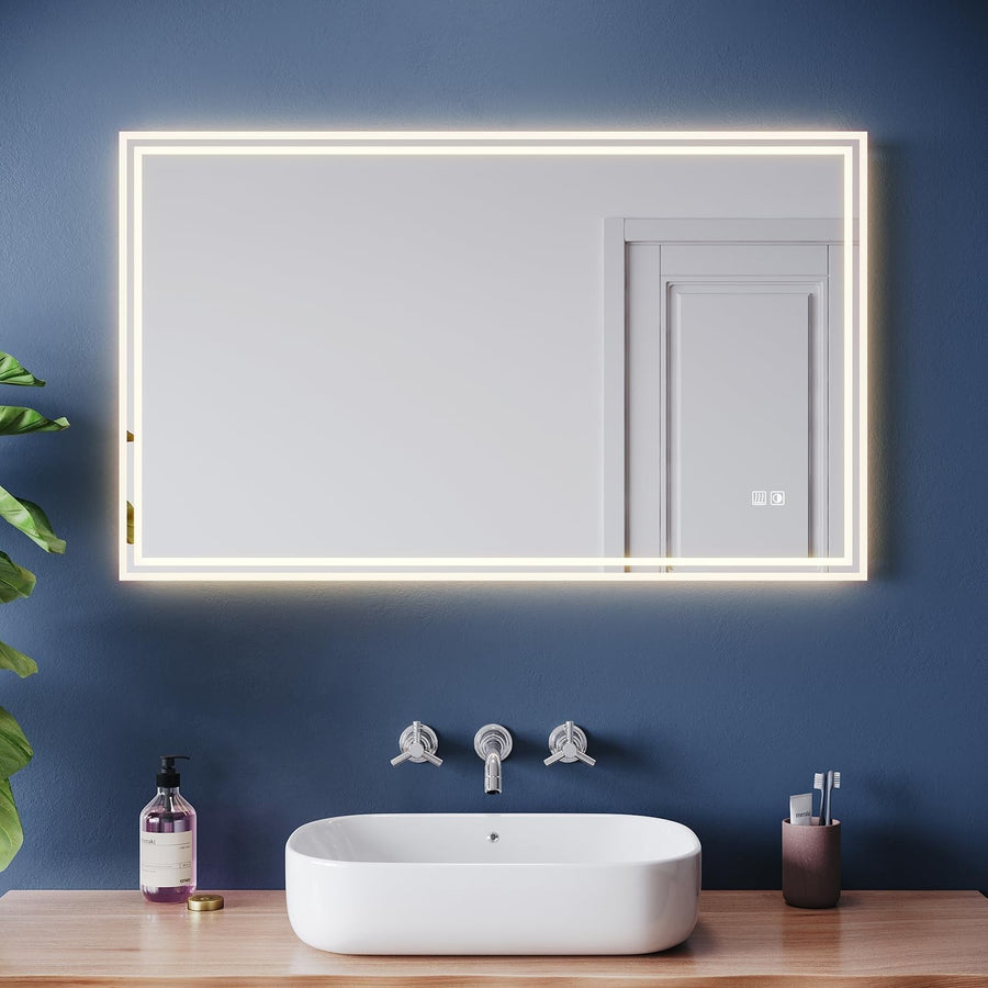 LED Bathroom Mirror 100x60cm Demister Pad Light Sensor Dimmable Wall Vanity