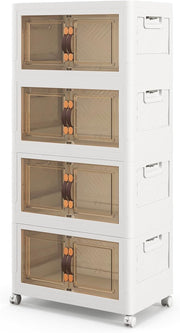 4-Tier Folding Shoe Storage Cabinet with Lockable Wheels & Stackable Bins