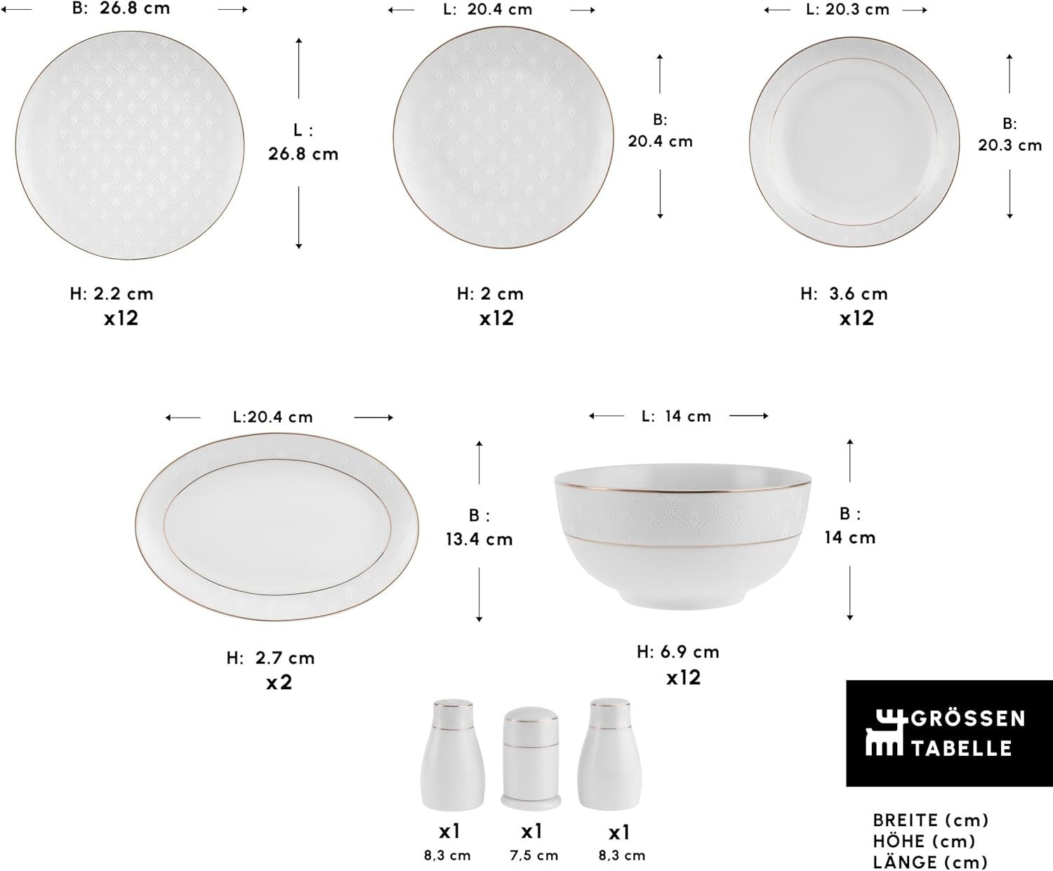 Karaca Mandarin White Dinnerware Sets, Modern Kitchen Dinner Set for 12 People,