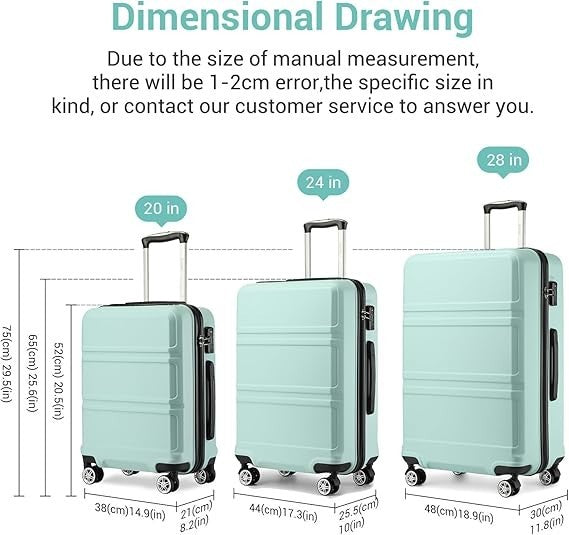Medium Spinner Luggage 24” ABS+PC Hard Shell Suitcase TSA Lock