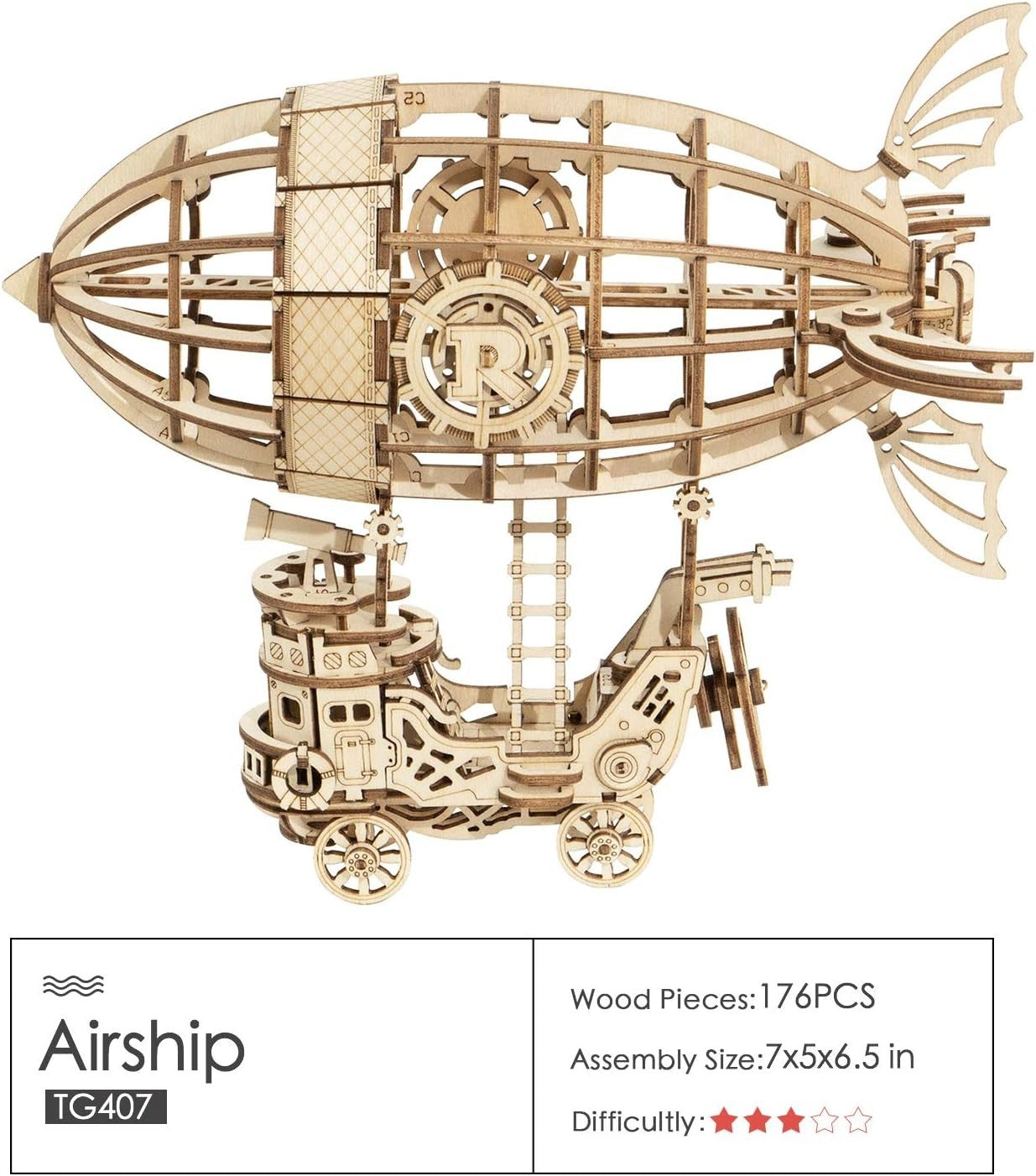 3D Wooden Airship Puzzle Kit – DIY Steampunk Model for Teens & Adults