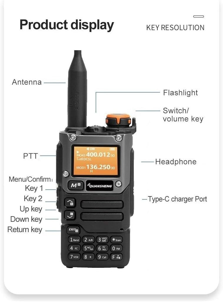 Dual Band Walkie Talkie 5W VHF UHF Long Range NOAA Rechargeable Radio