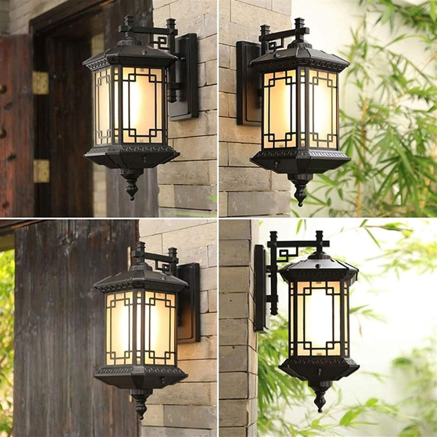 Chinese Retro Outdoor Wall Light Black IP65 E27 Lantern Porch Sconce