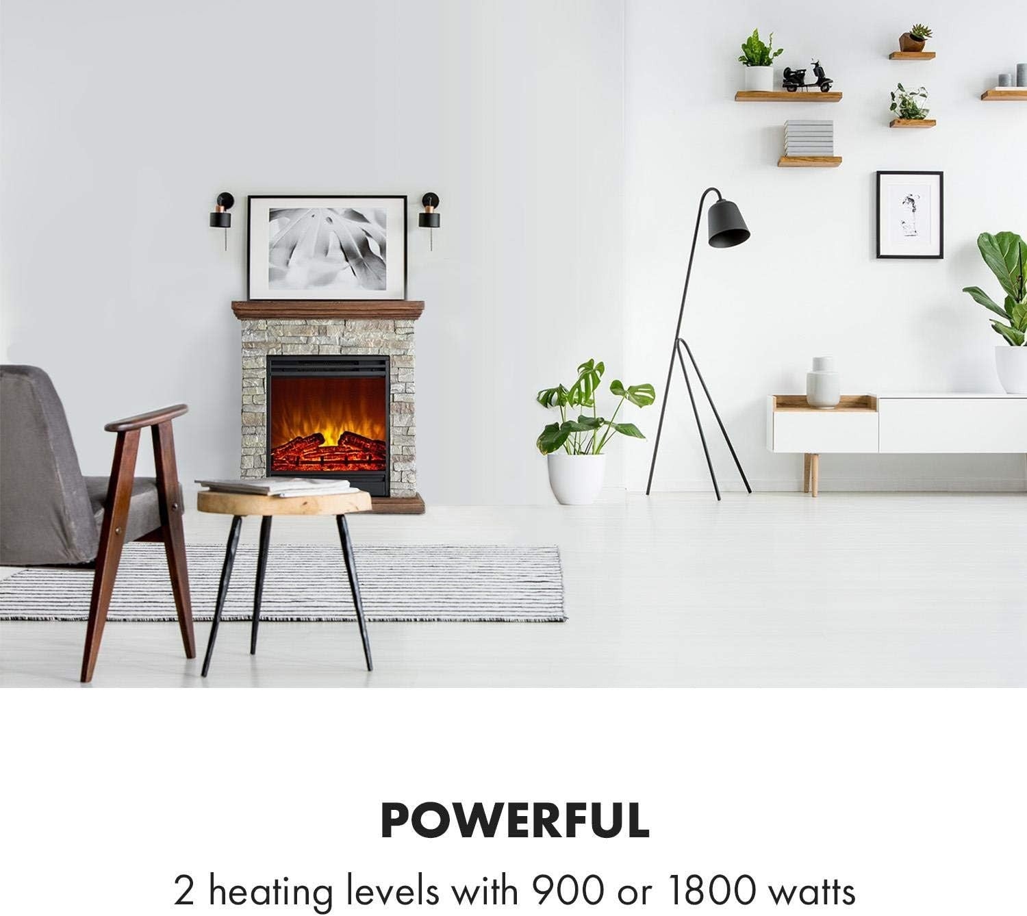 Electric Fireplace 1800W LED Flame Log Effect Heater with Remote Control