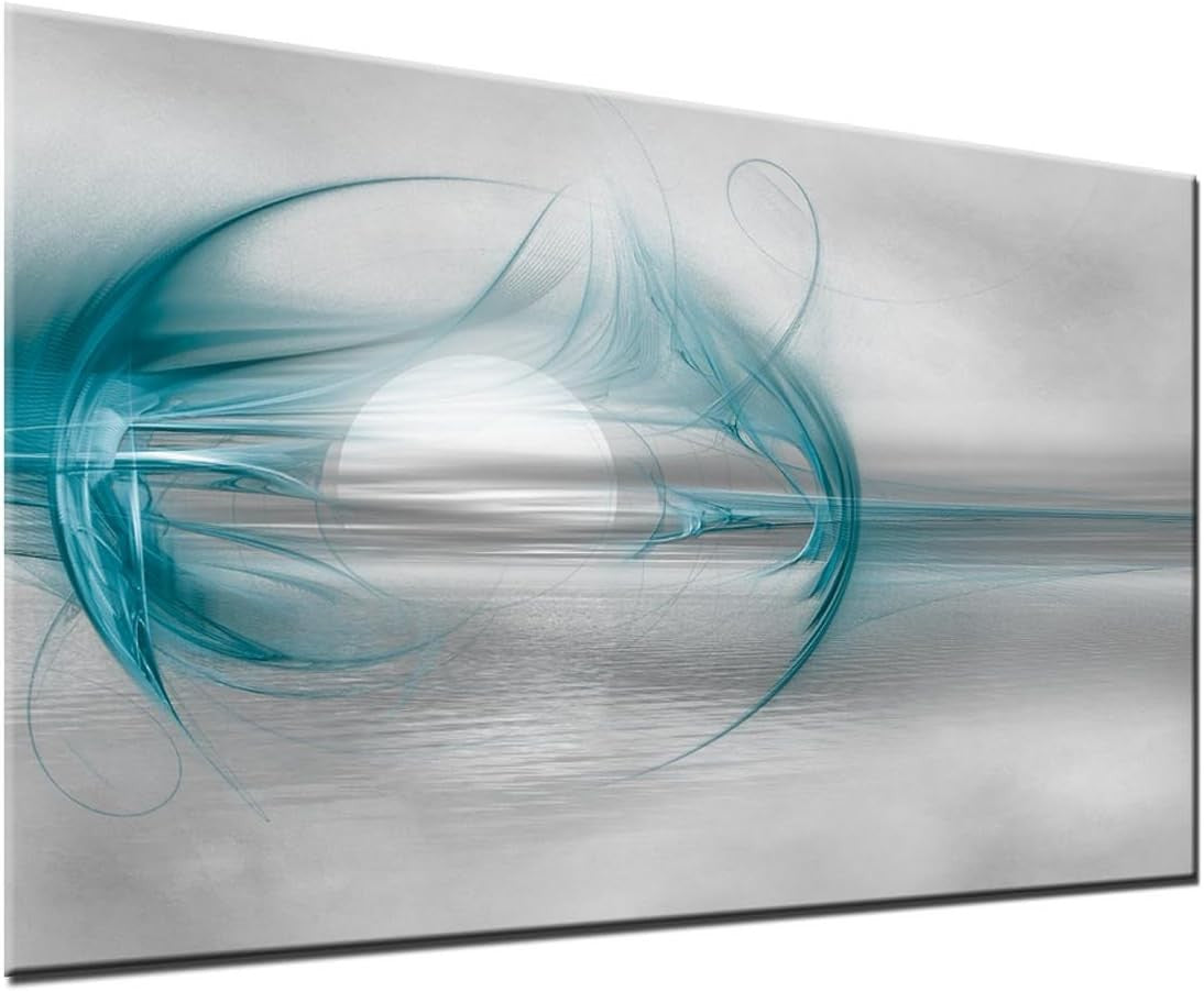 Large Teal Grey Abstract Seascape Wall Art Framed Canvas 100x60cm
