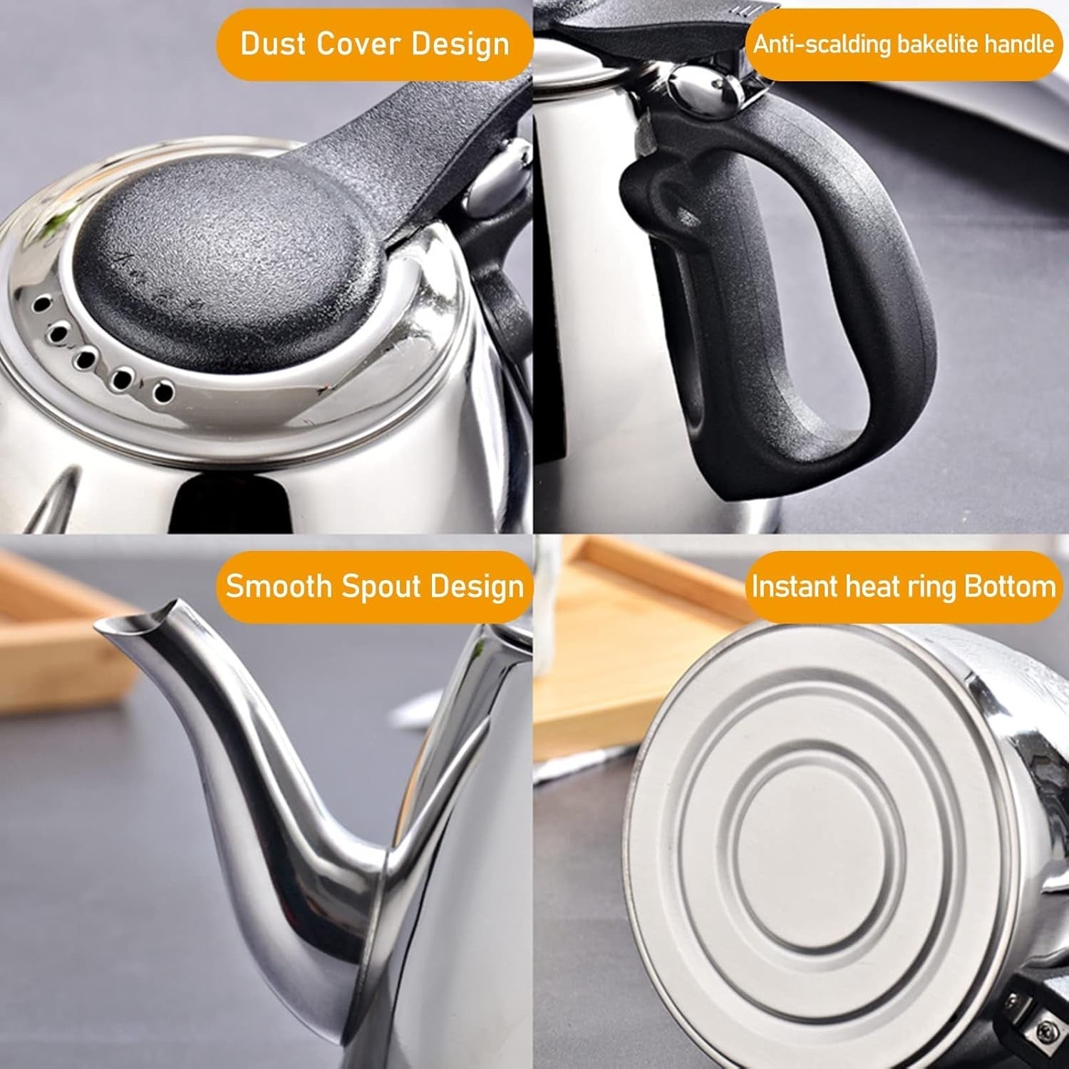 Stainless Steel Teapot 1.2L Stove Top Tea Coffee Pot Heat Resistant Handle