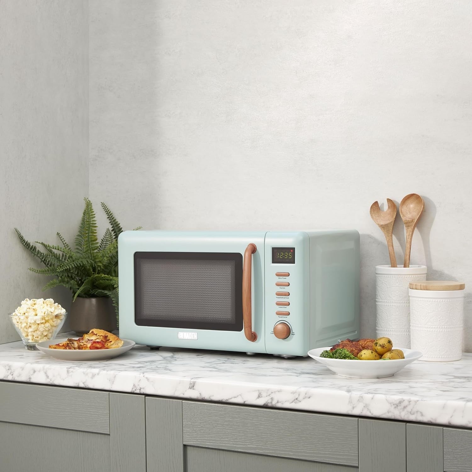 20L 800W Green Microwave Oven with Digital Controls & 5 Power Levels