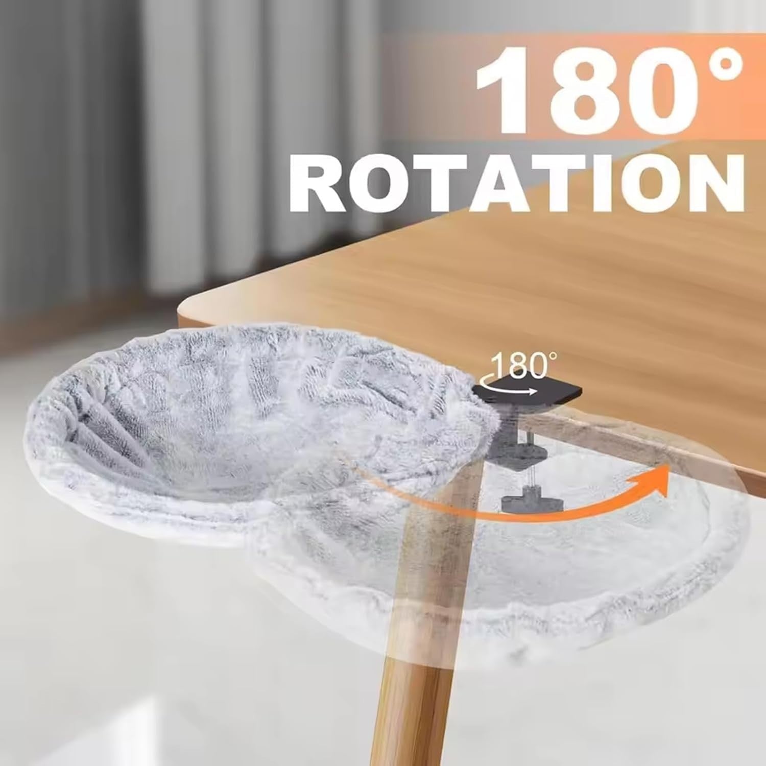 180° Rotating Cat Desk Bed Faux Fur Clamp On Cat Hammock White
