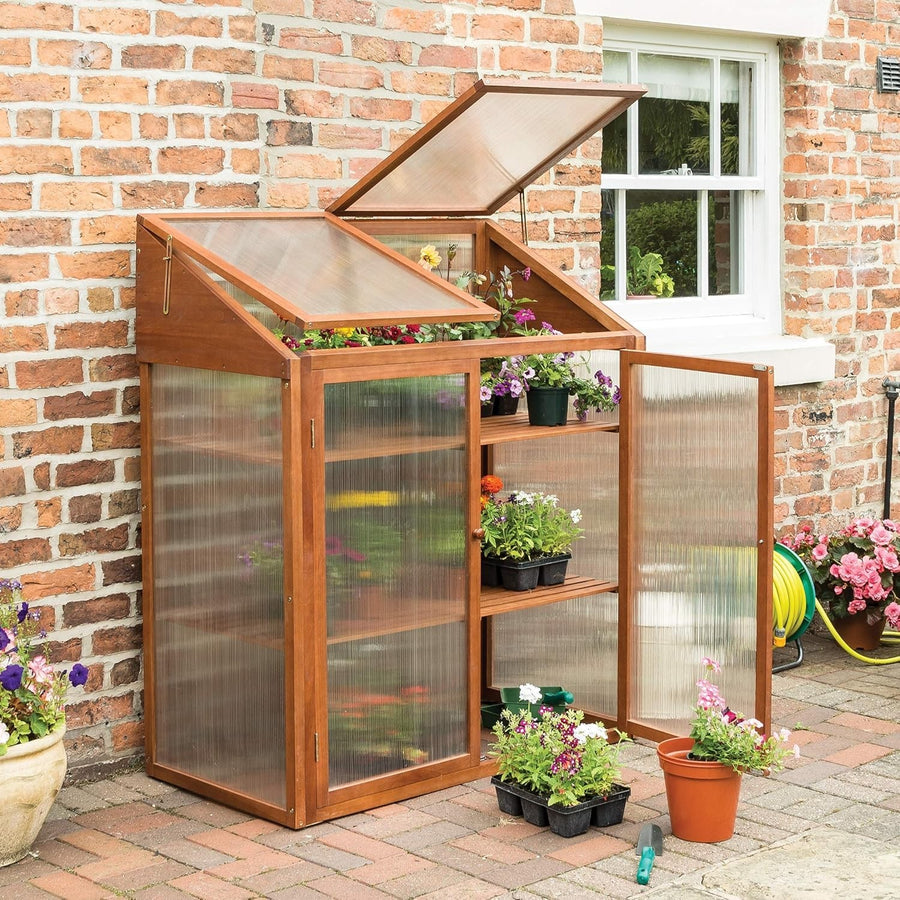 Luxury Hardwood Mini Greenhouse with Shelves & Lifting Roof 120×63×144cm