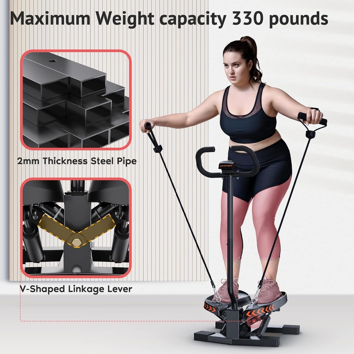 Mini Twist Stepper w/ Handlebar, LCD Monitor, Bands & 330lb Capacity