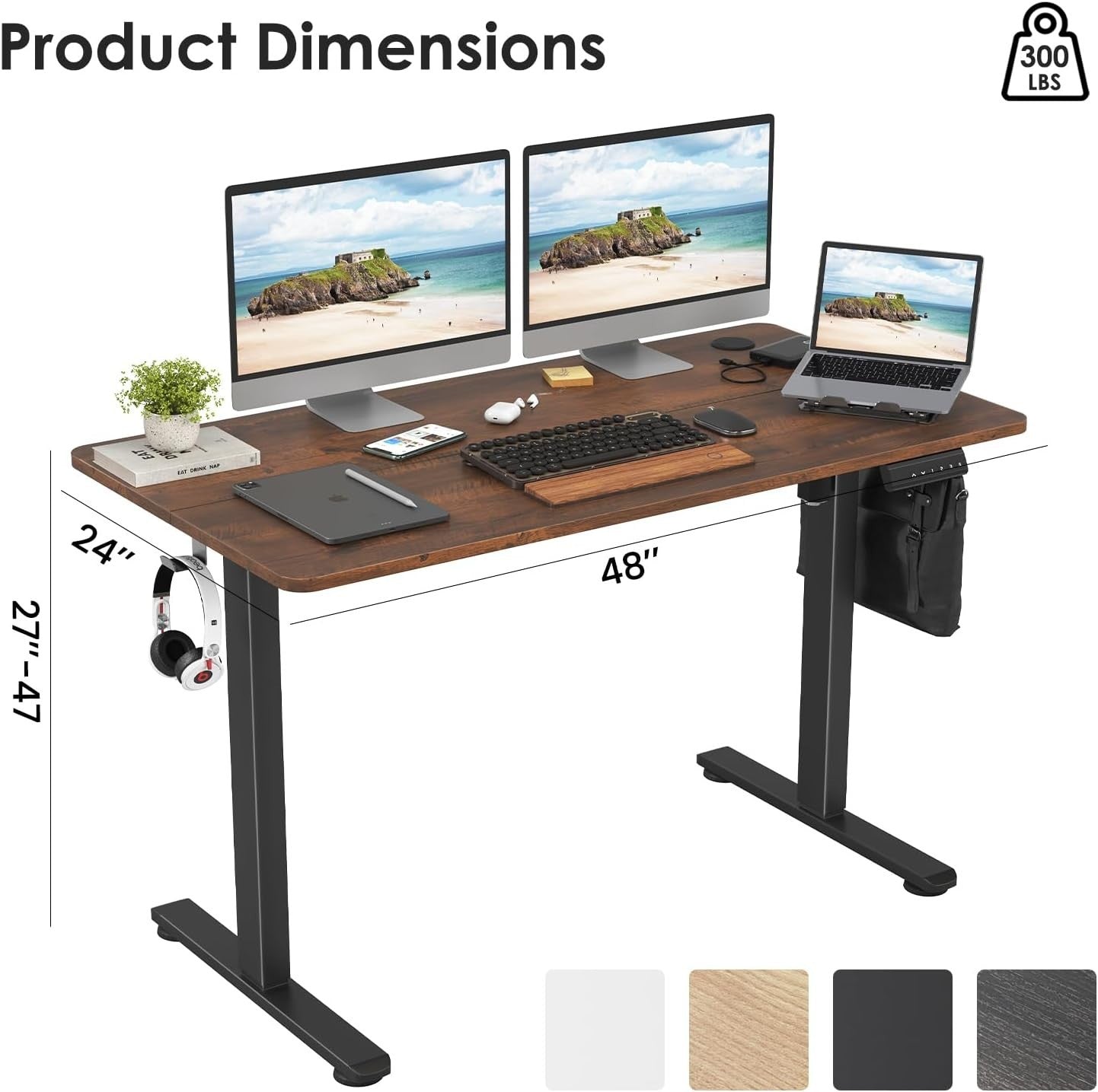 Electric Standing Desk 120x60cm Adjustable Sit Stand Brown Table