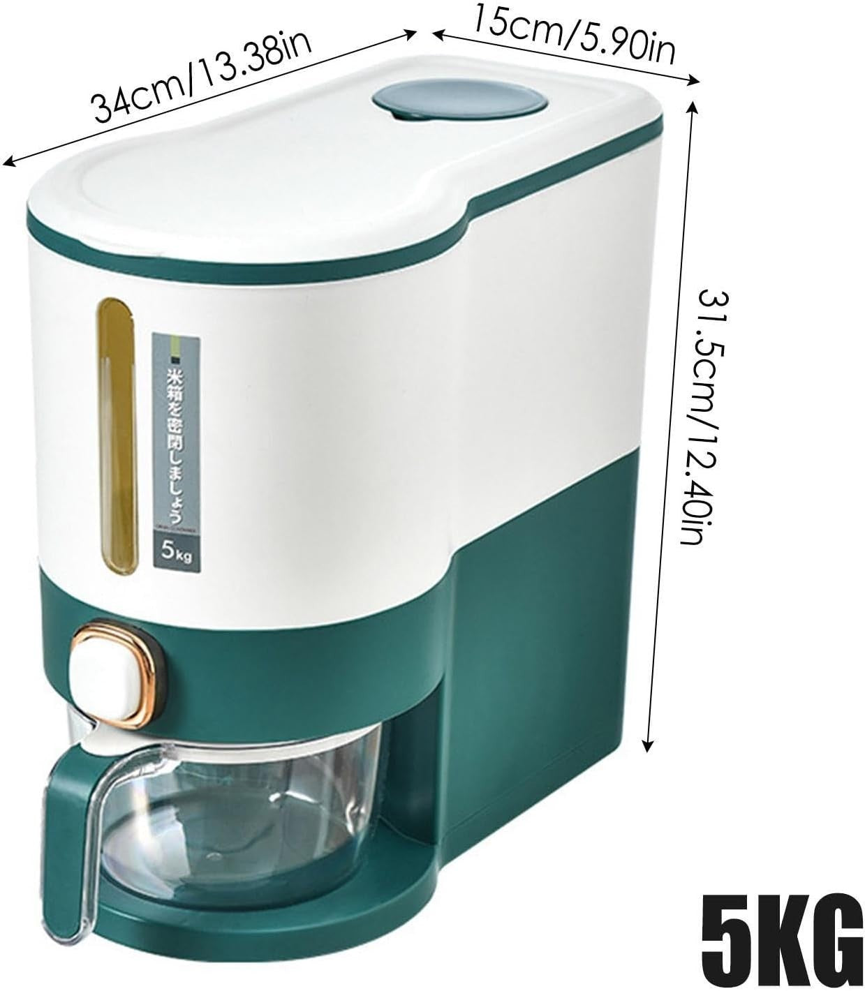 10KG Rice Dispenser Bucket Food Storage Container with Measuring Cup