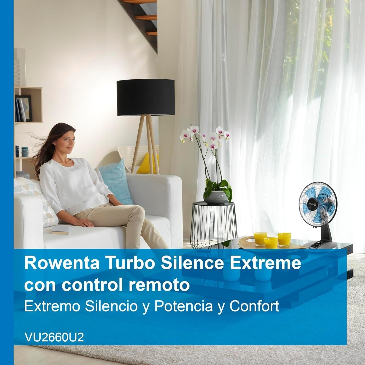 Quiet Turbo Table Fan – 5-Speed Remote Controlled Oscillating Desk Fan Silver