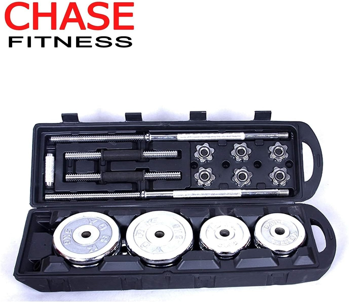 50KG Adjustable Barbell Dumbbell Weight Set Chrome Cast Iron Home Gym