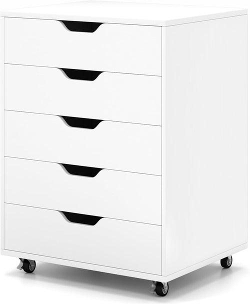 White Mobile File Cabinet 49x40x64cm 5 Drawer Printer Stand