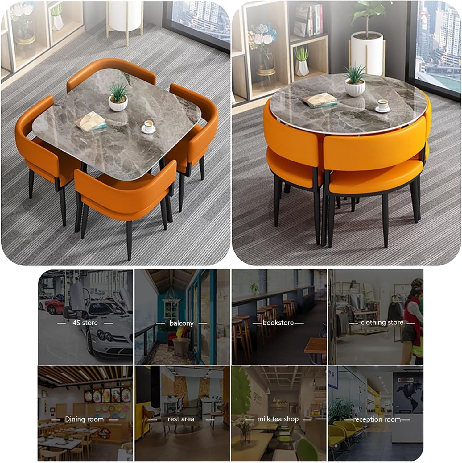 Round 5-Piece Slate Dining Table Set for 4 – Modern Compact Space-Saving Set