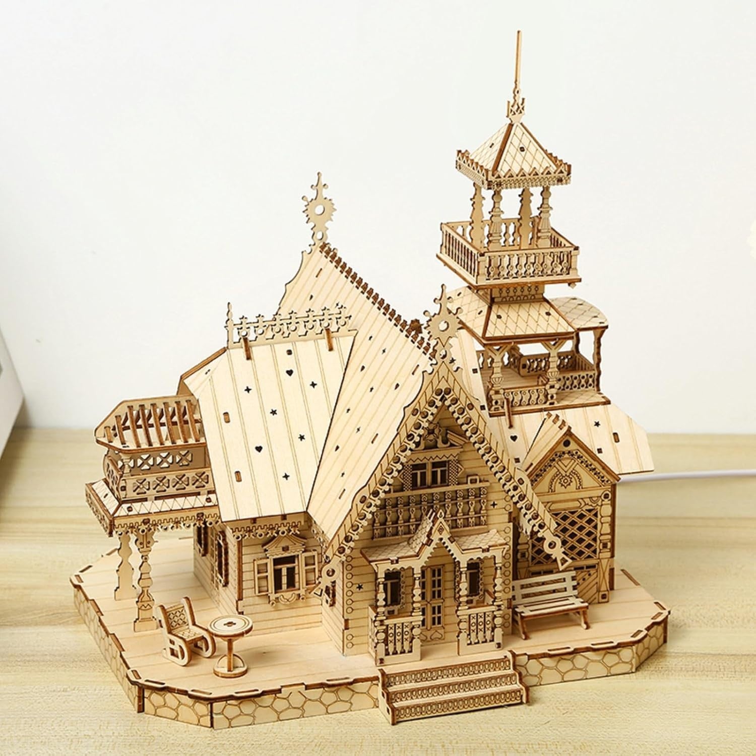 3D Wooden Puzzle Castle Kit, DIY Mechanical Model, Durable Craft Gift