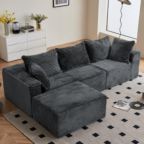 Oversized 3-4 Seater Modular L-Shaped Sofa Grey Memory Foam No Assembly
