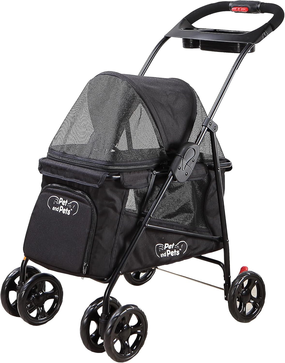 Pet Stroller Foldable Lightweight Dog Cat Pushchair Mesh Canopy Black