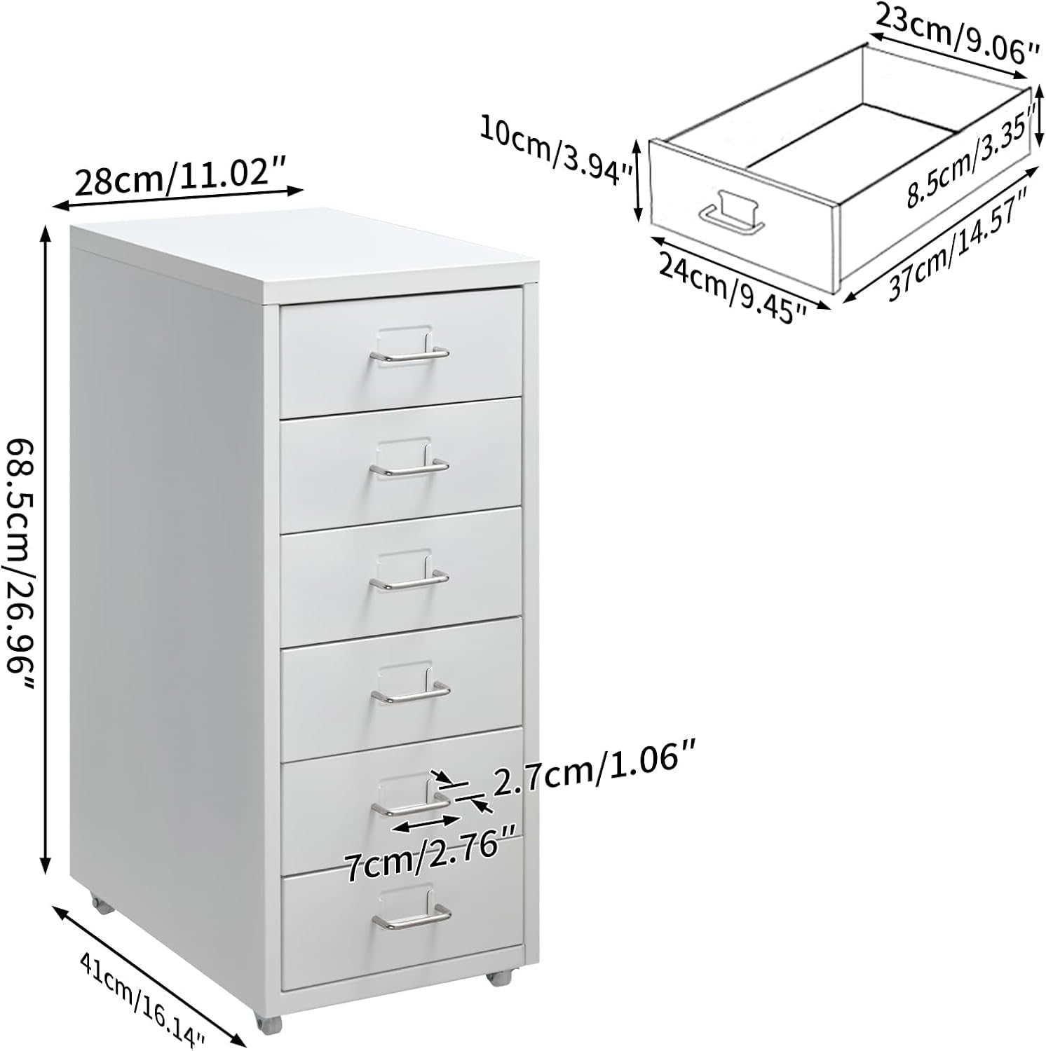 White Metal Rolling Drawer Cabinet 6 Tier Mobile Storage Organizer