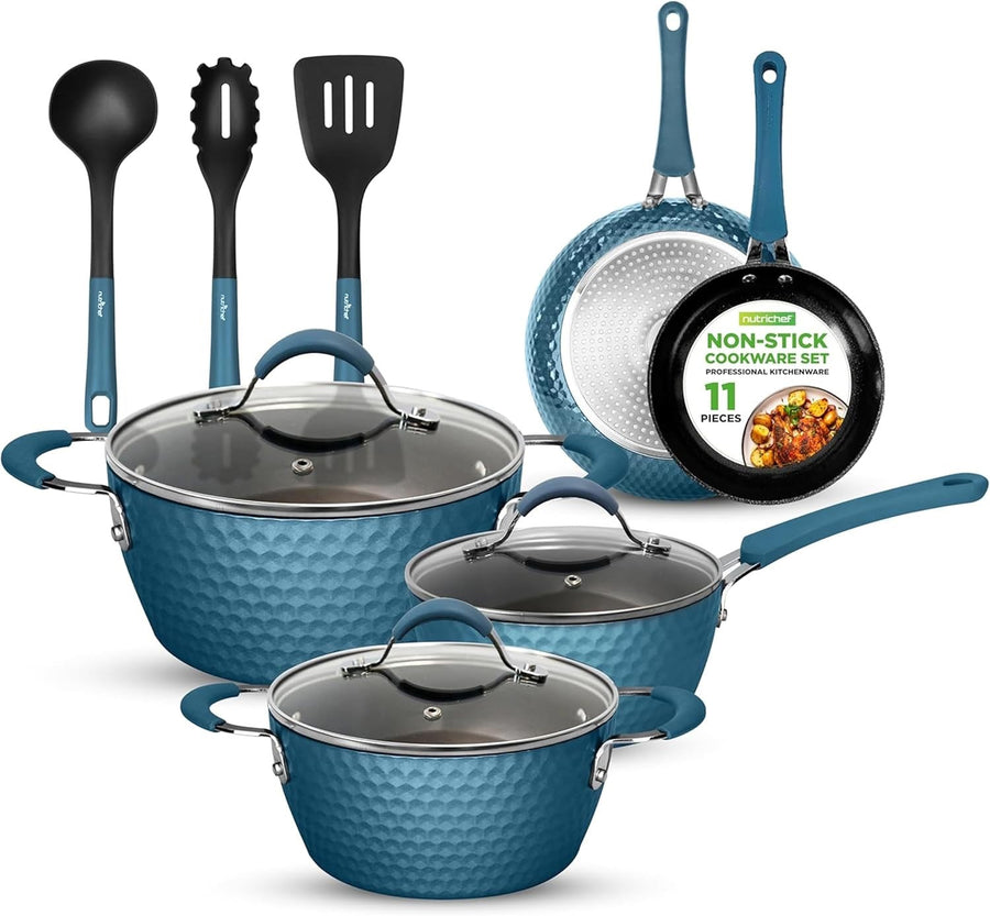 11pcs Royal Blue Non Stick Cookware Set Induction Ready Pots and Pans with Lid