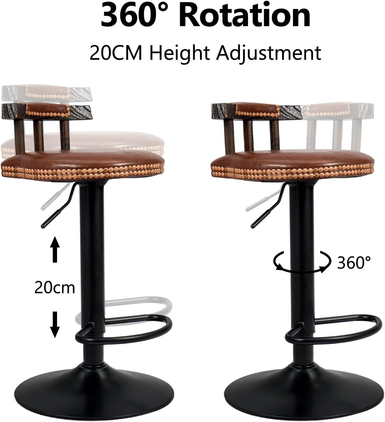 Retro Adjustable Swivel Bar Stool – Light Brown Kitchen Counter Chair