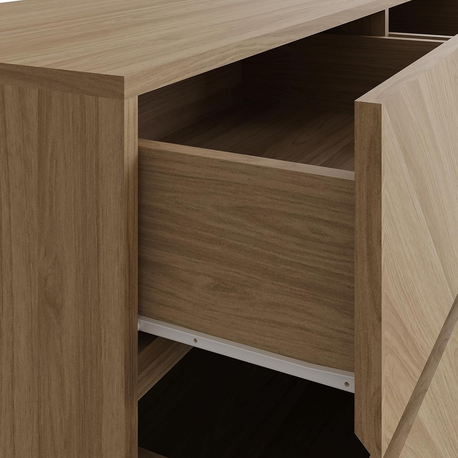 Euro Oak 6 Drawer Chest Herringbone Bedroom Storage Unit Modern Wood