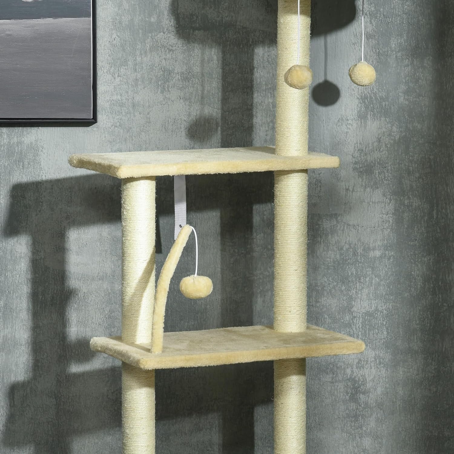 Floor to Ceiling Cat Tree 6 Tier Tower Adjustable Height Scratch Post Hammock
