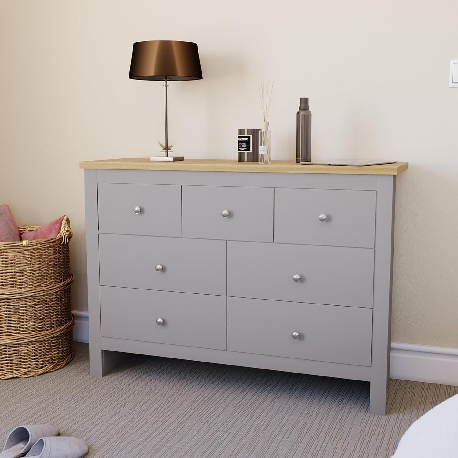 Grey 7-Drawer Wall-Mount Chest Storage Cabinet Modern Bedroom Organizer