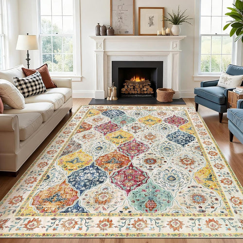 Moroccan Washable Area Rug 120x170cm Non Slip Boho Vintage Living Room Carpet