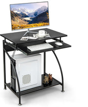 Compact Computer Desk with Keyboard Tray Storage Shelf Small Home Office Table