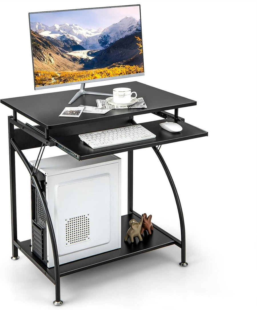 Compact Computer Desk with Keyboard Tray Storage Shelf Small Home Office Table
