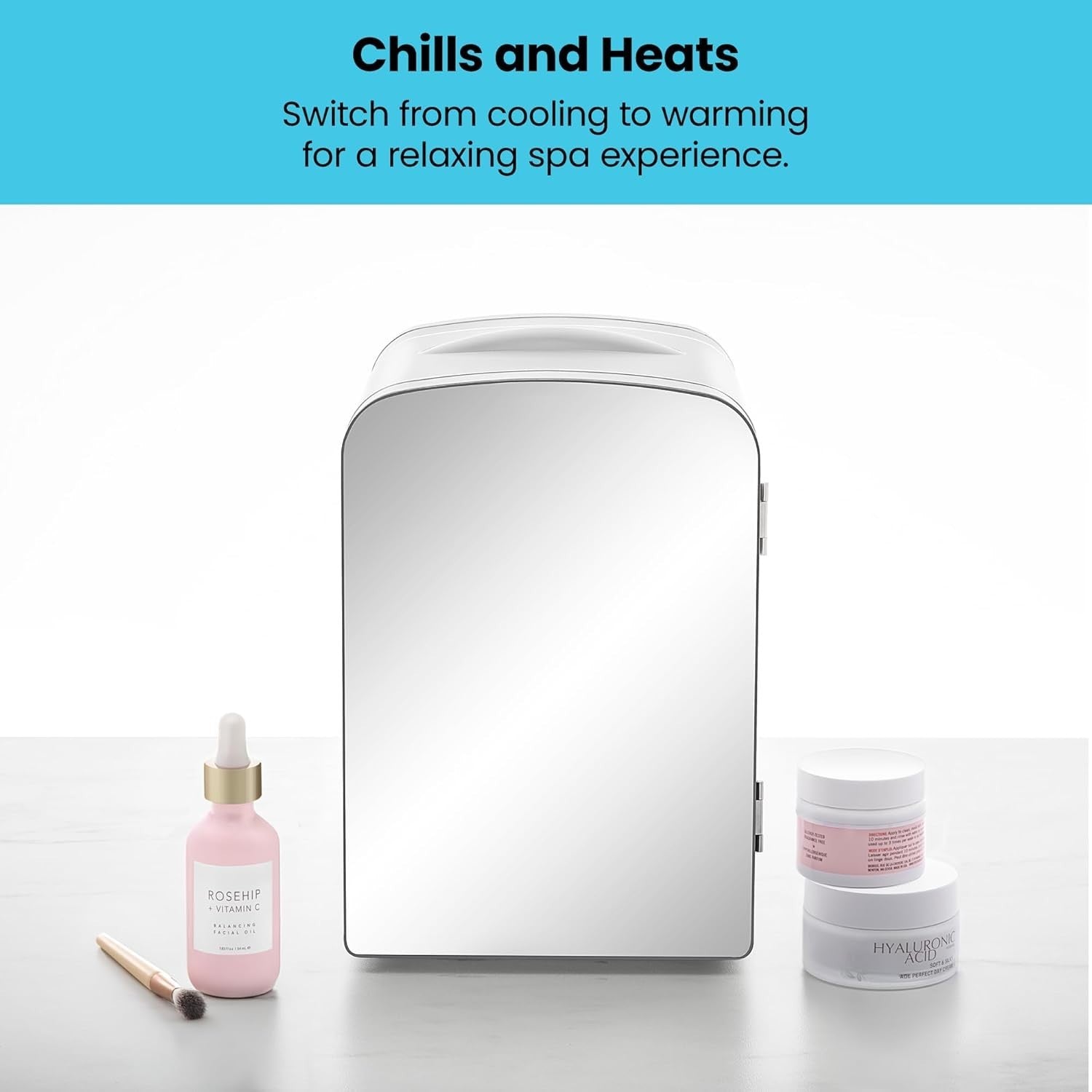 4L Mini Fridge Mirrored White Cooler & Warmer Portable Desk Cosmetic