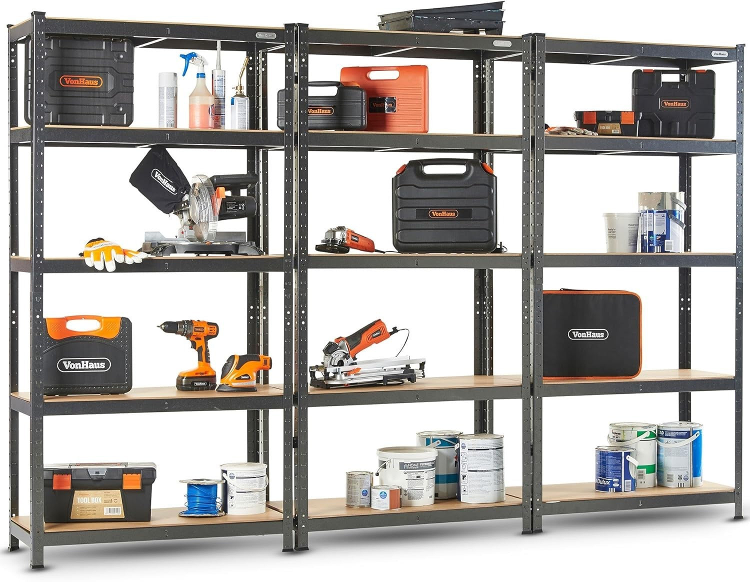 3-Pack 5-Tier Garage Shelves 180x90x40cm Heavy-Duty Adjustable Steel