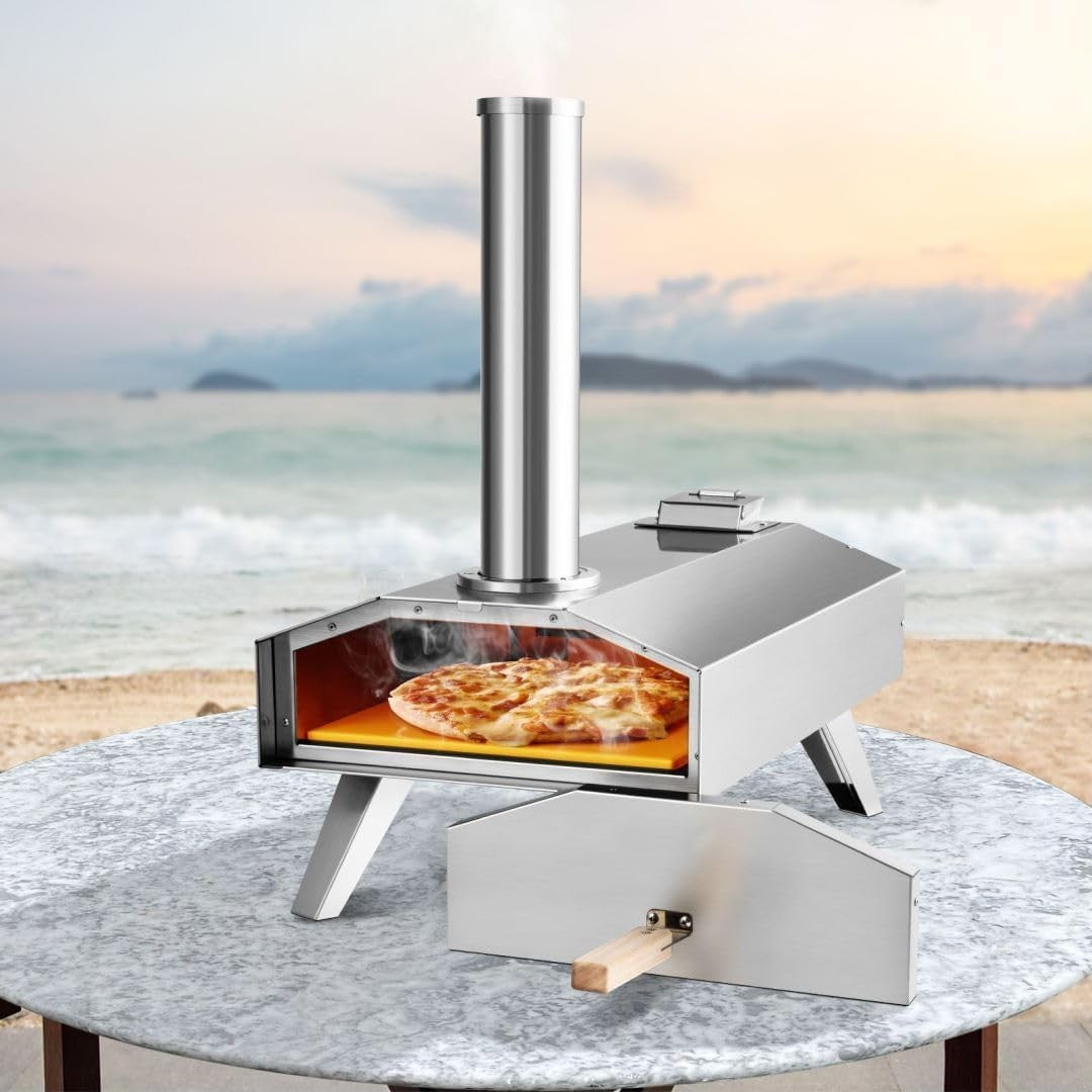Outdoor Multi-Fuel Pizza Oven | Stainless Steel BBQ Grill with Stone & Foldable
