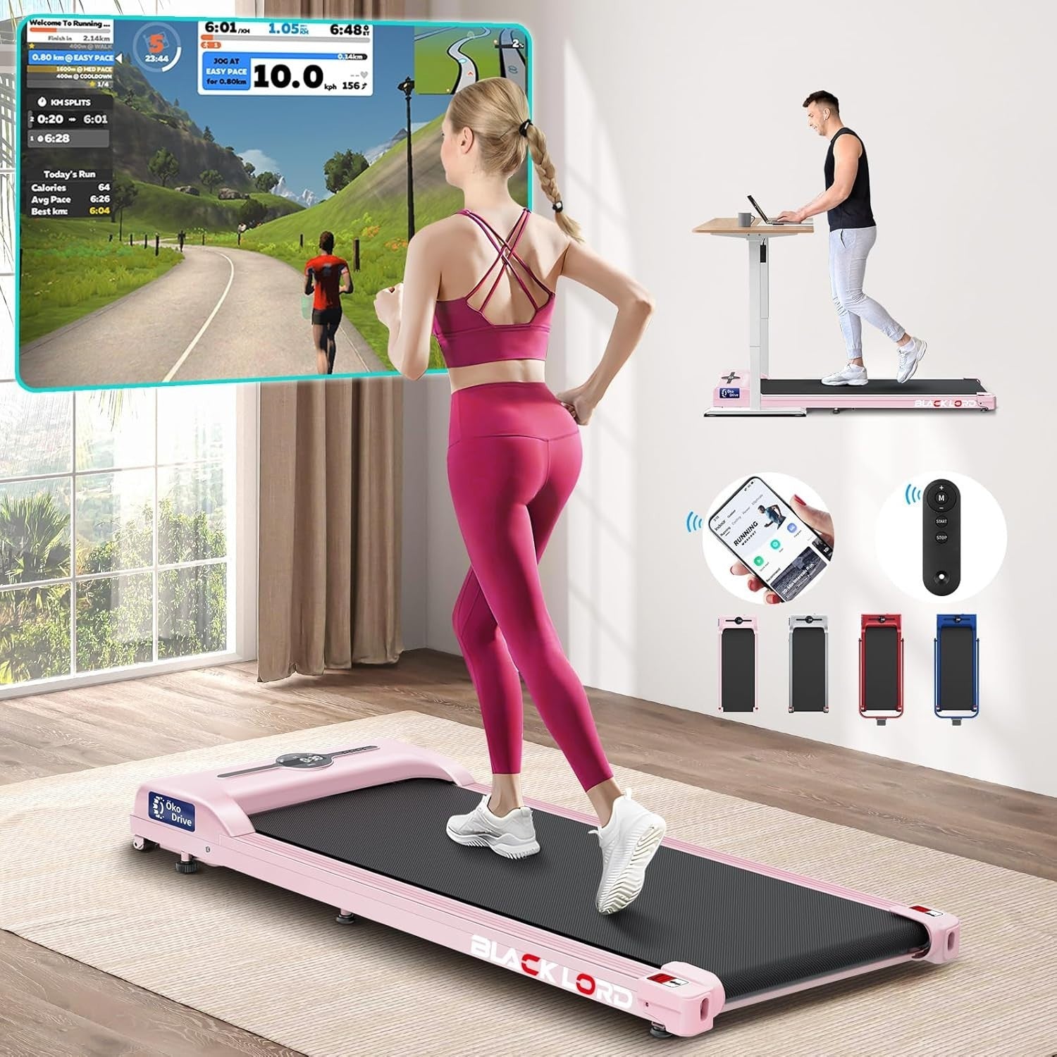9% Incline Under Desk Treadmill 2.2HP Home Running Machine w/ LED