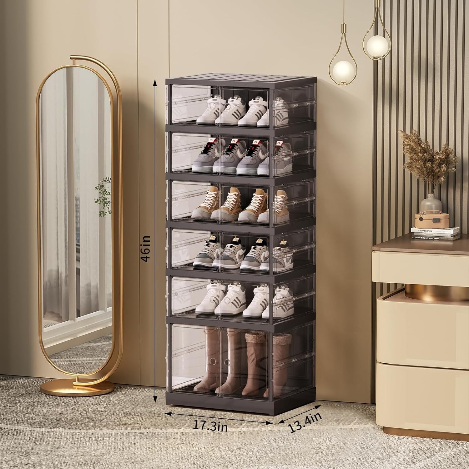 6 Tier Foldable Shoe Rack Organizer – 12 Pairs Storage Box, Space-Saving