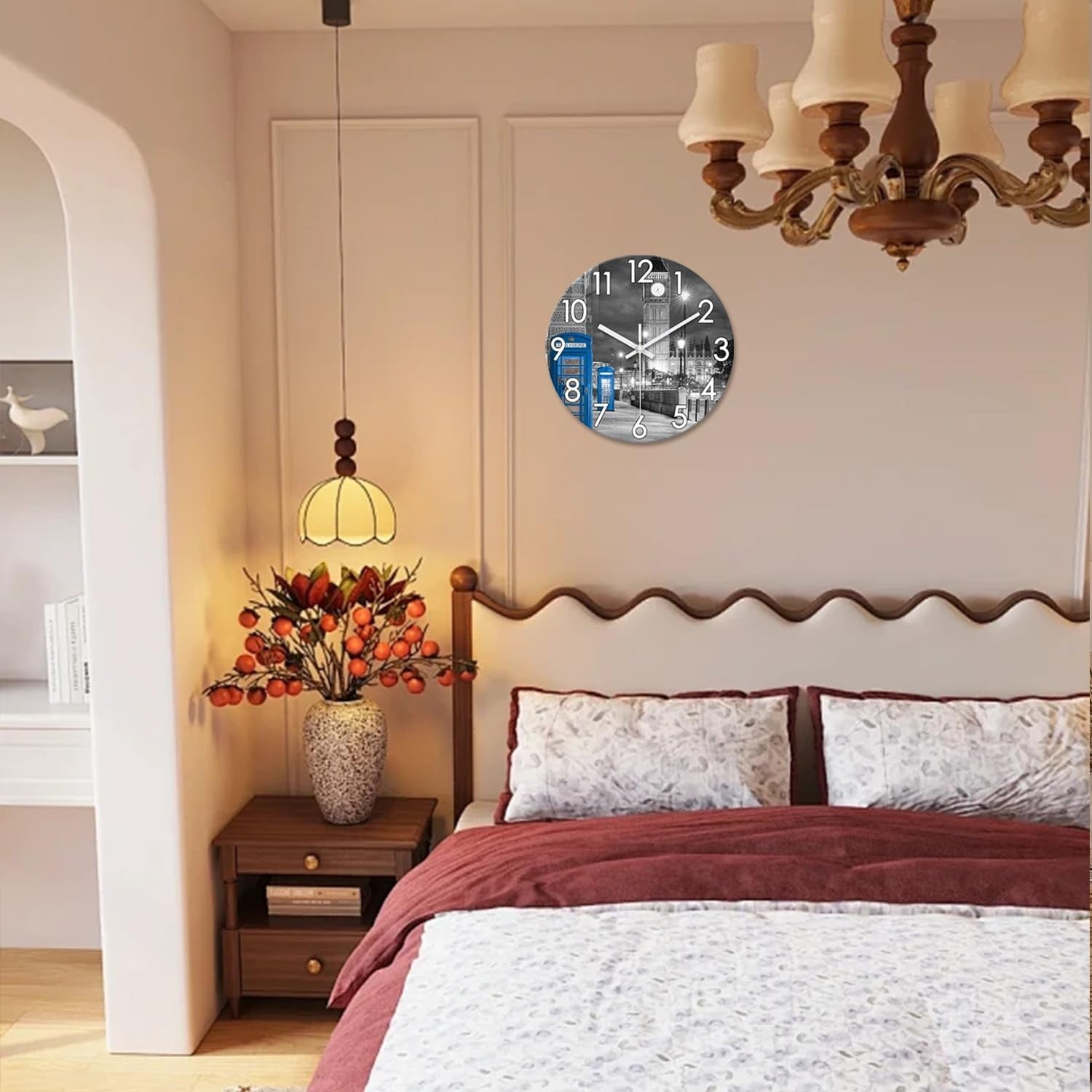 14" London Wall Clock Grey Silent Round Glass Modern Home Decor