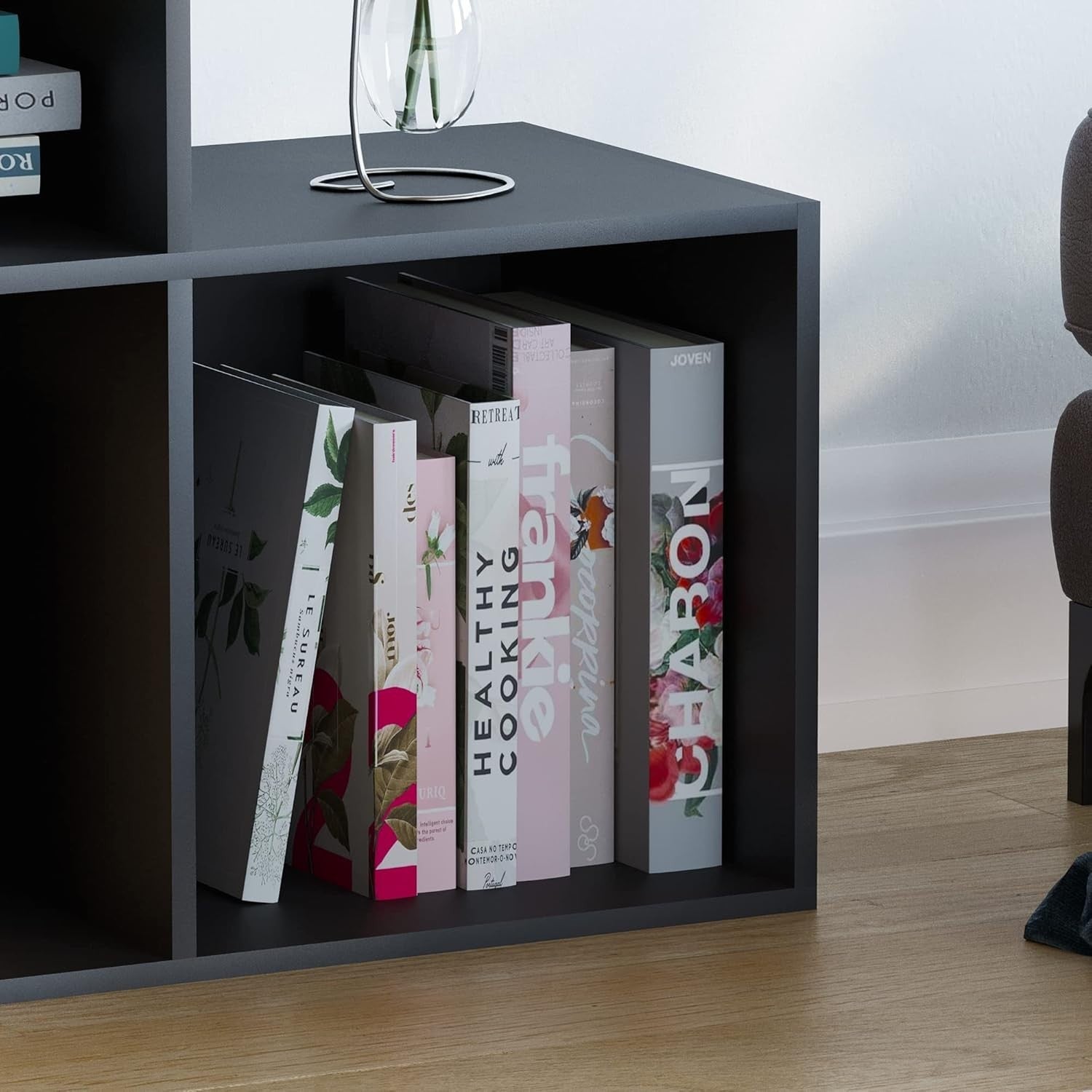 6 Cube Staircase Storage Shelf Black Modern Durable Organizer