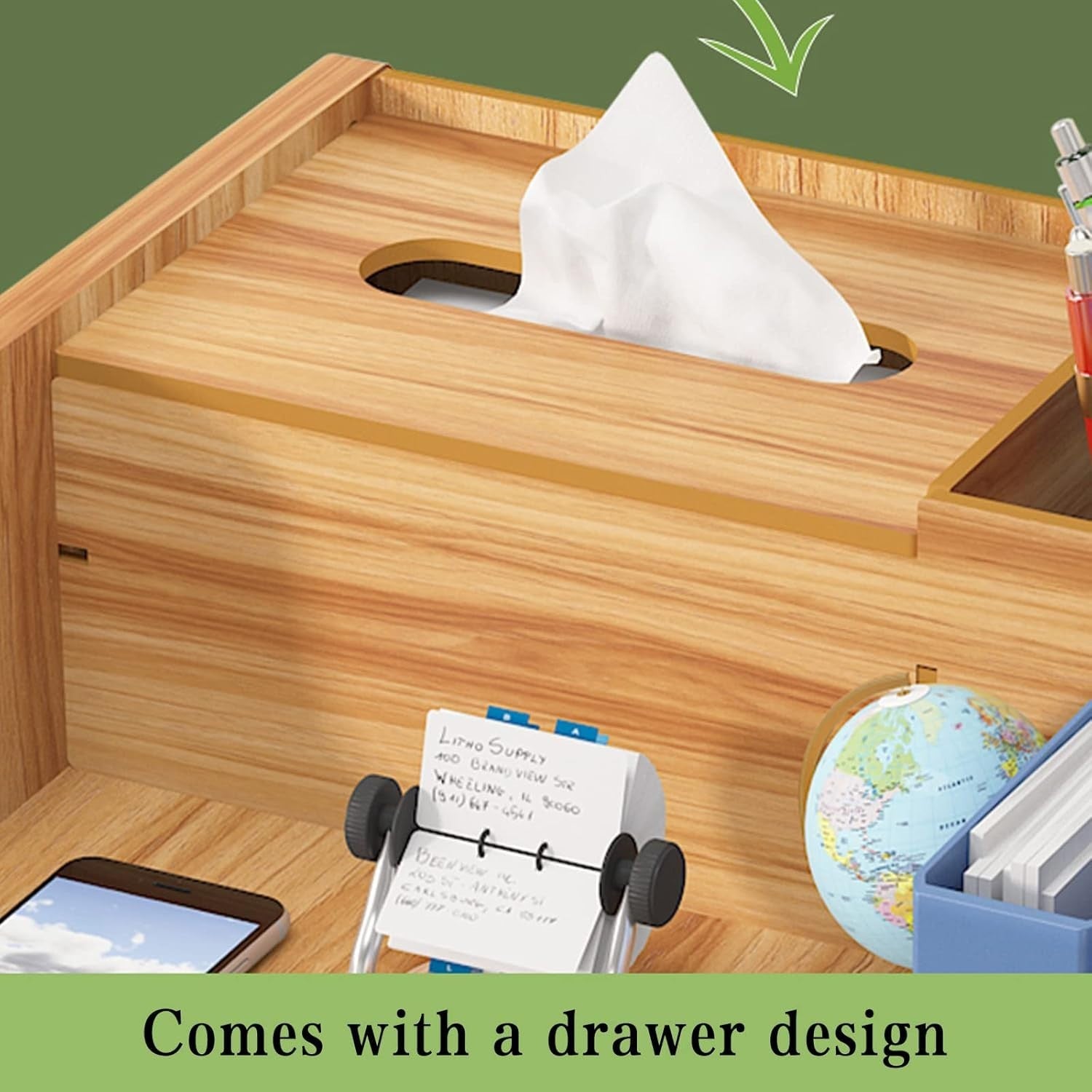 Wood Desk Organiser with Drawer 9-Compartment Desktop Storage Brown