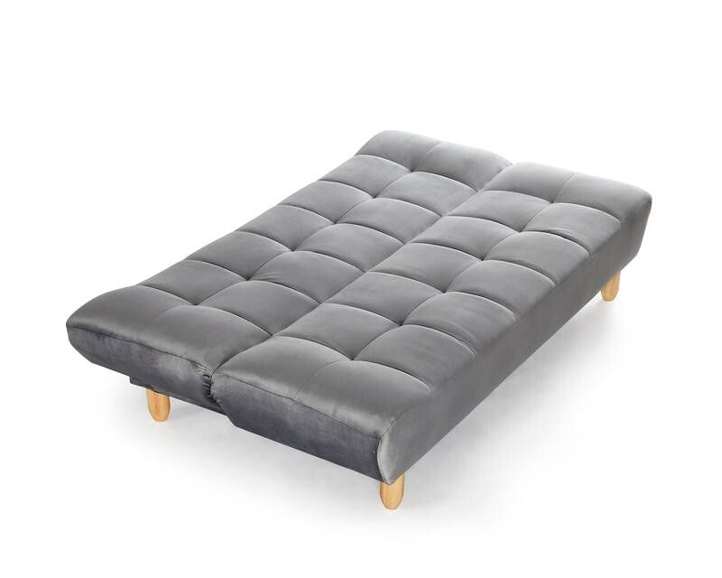 3 Seater Grey Velvet Sofa Bed Tufted Clic Clac Recliner w/ Wood Legs