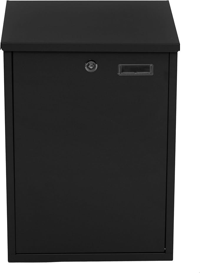 Extra Large Lockable Wall Mounted Letterbox Black Steel Post Box Weatherproof